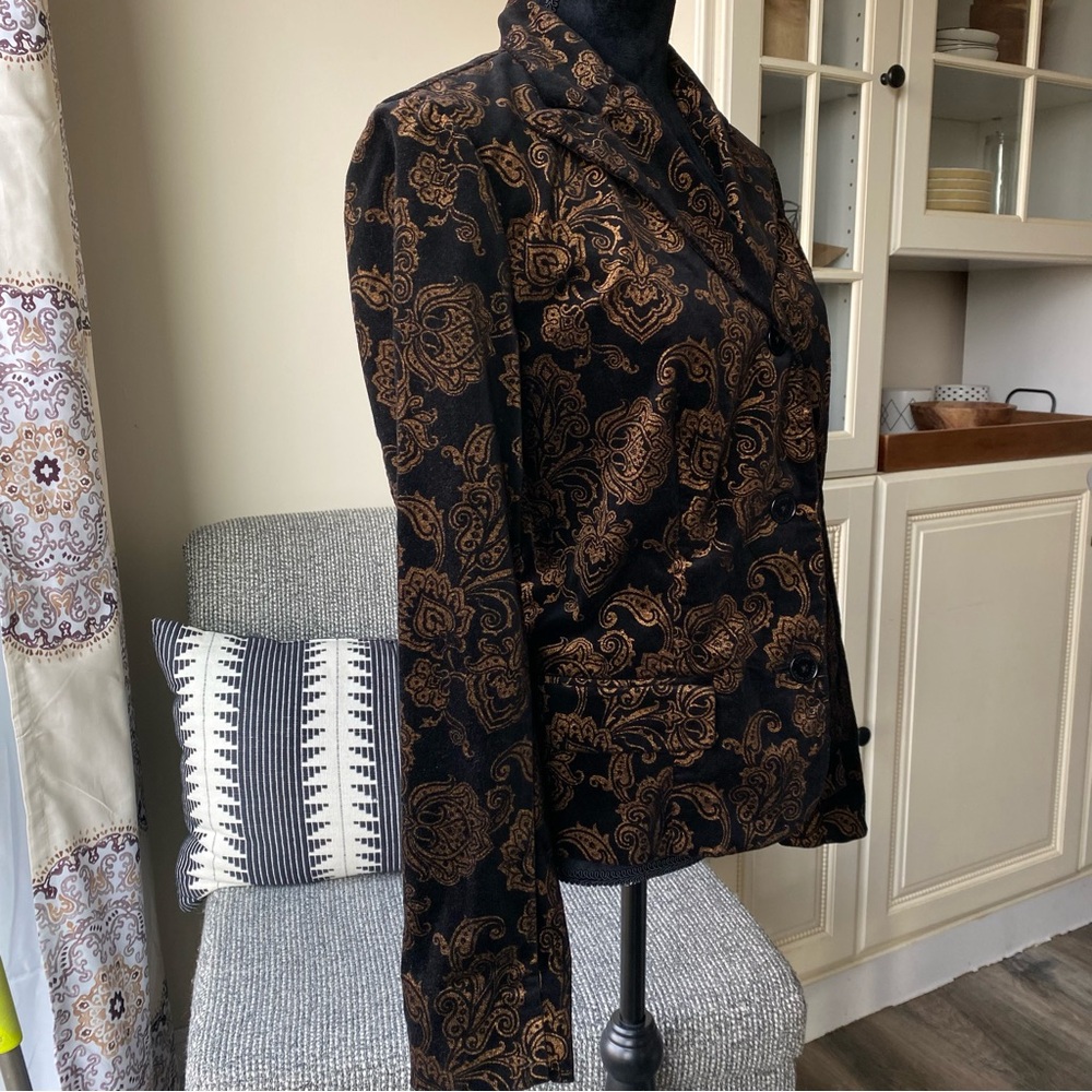 LAUREN Ralph Lauren Black Velvet Gold Brocade Blazer - Picture 6 of 15